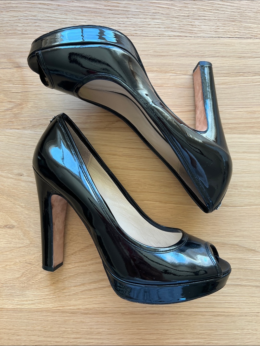 Coach Breana Black Patent Peep-Toe High Heels